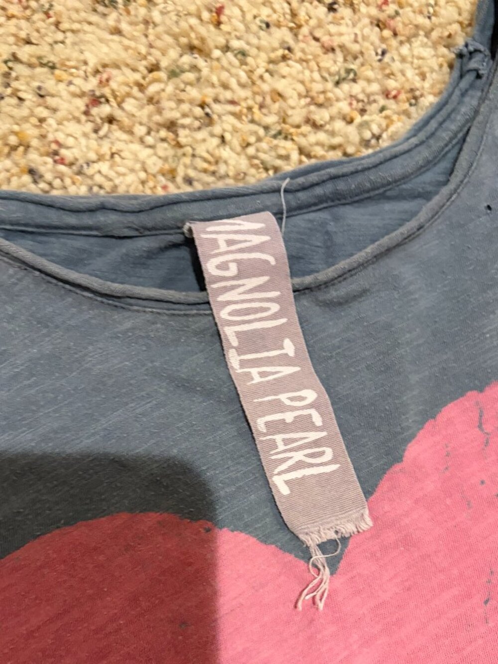 Magnolia Pearl Gray Pink Heart Short Sleeve Distressed Graphic Boyfriend Tee - Picture 3 of 16